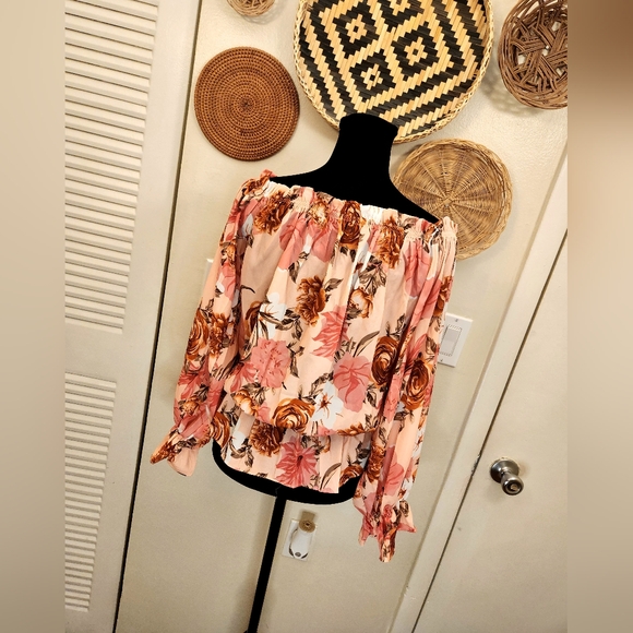 Boho Off The Shoulder Long Sleeve Floral Blouse - Picture 14 of 14